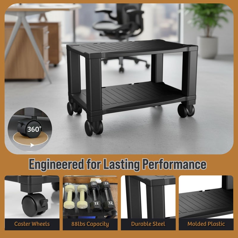 Home-Complete Printer Stand-2-Tier Under Desk Table for Fax, Scanner, Printer, Office Supplies-Compact and Mobile with Wheels for Portable Storage - Image 5